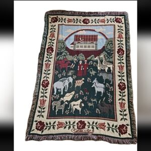 Vintage Williamsburg Noah's Ark Throw Tapestry Goodwin Weavers 100% Cotton